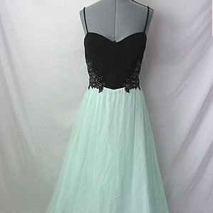BA Nites Prom Formal Dress Aqua Black Bling 15